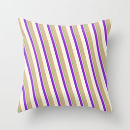 [ Thumbnail: Eye-catching Lime, Light Pink, Purple, Beige & Tan Colored Stripes Pattern Throw Pillow ]