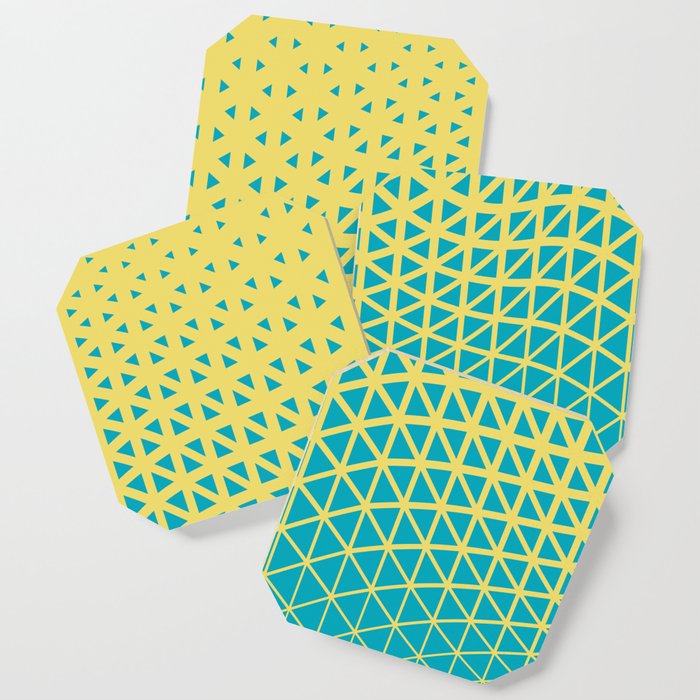 Aqua Blue Yellow Triangle Gradient Wave Pattern 2021 Color of the Year AI Aqua and Lemon Sherbet Coaster
