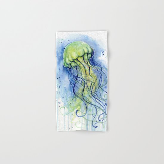 Jellyfish Watercolor Beautiful Sea Creatures Hand & Bath Towel