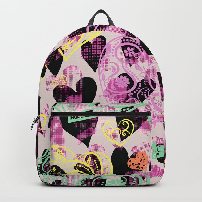 Colorful Heart Doodled Valentines Day Anniversary Pattern Backpack