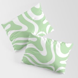 Modern Retro Liquid Swirl Abstract Pattern in Light Matcha Tea Green and White Pillow Sham