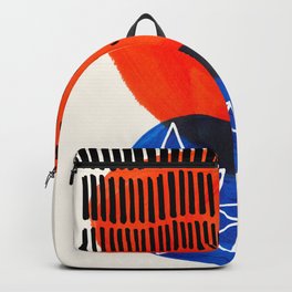 Mid Century Modern abstract Minimalist Fun Colorful Shapes Patterns Orange Blue Bubbles Organic Backpack