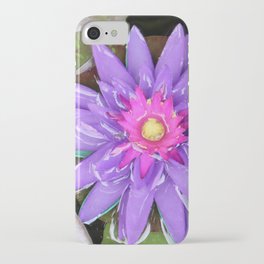 Purple turquoise aquatic waterlily lotus flower in full bloom water in Thailand iPhone Case