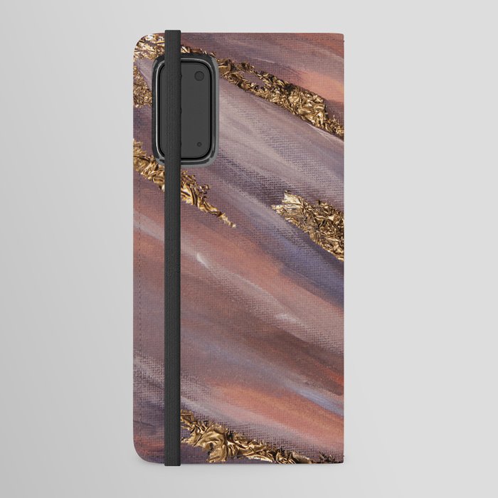 Pink Paint Brushstrokes Gold Foil Abstract Texture Android Wallet Case