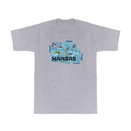 KANSAS map T Shirt | Country, Nature, Writing, Painting, Nomad, Illustration, Acrylic, Drawing, Blue, Farm 