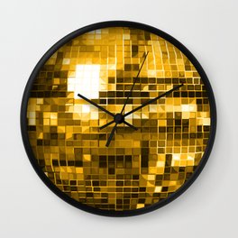 Gold Yellow Mirrored Disco Ball Pattern Wall Clock
