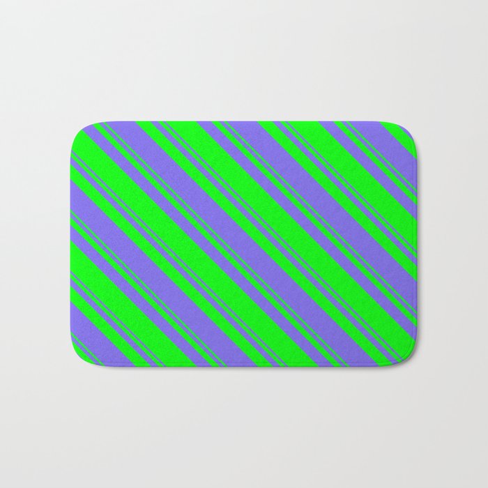 Lime and Medium Slate Blue Colored Lined Pattern Bath Mat