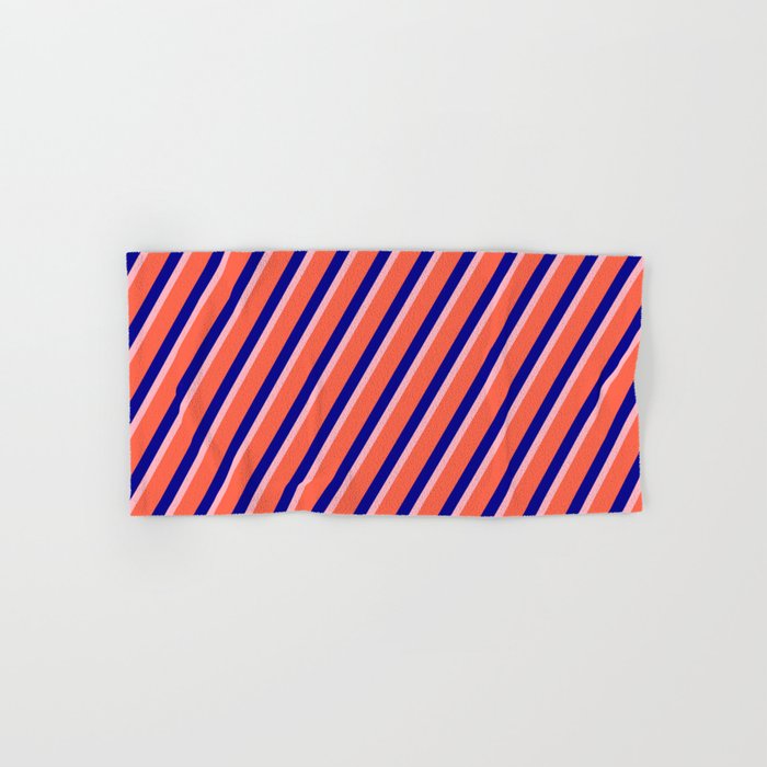 Light Pink, Red, and Dark Blue Colored Lines Pattern Hand & Bath Towel