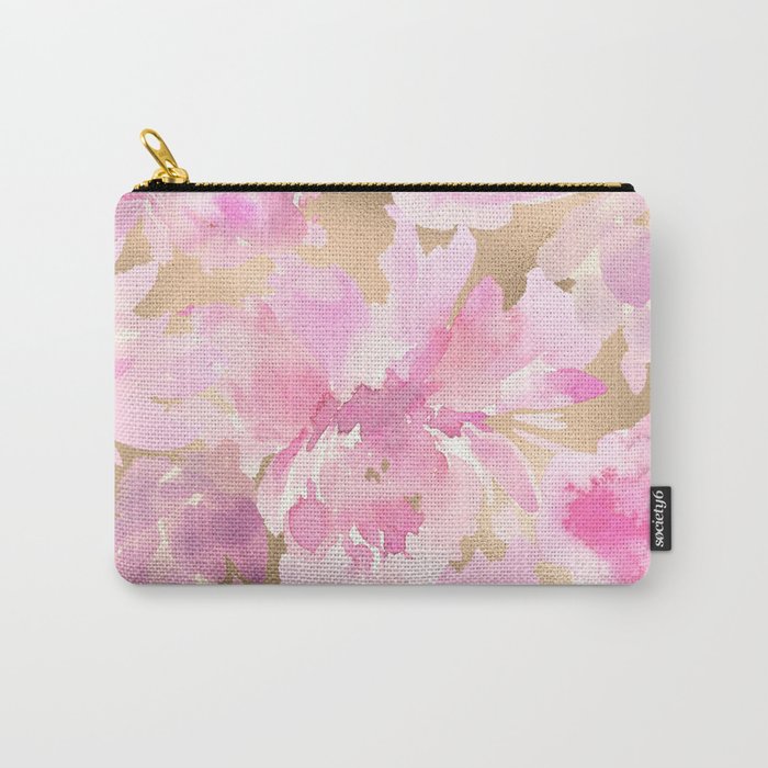 Hand painted pink lilac gold watercolor abstract floral Carry-All Pouch