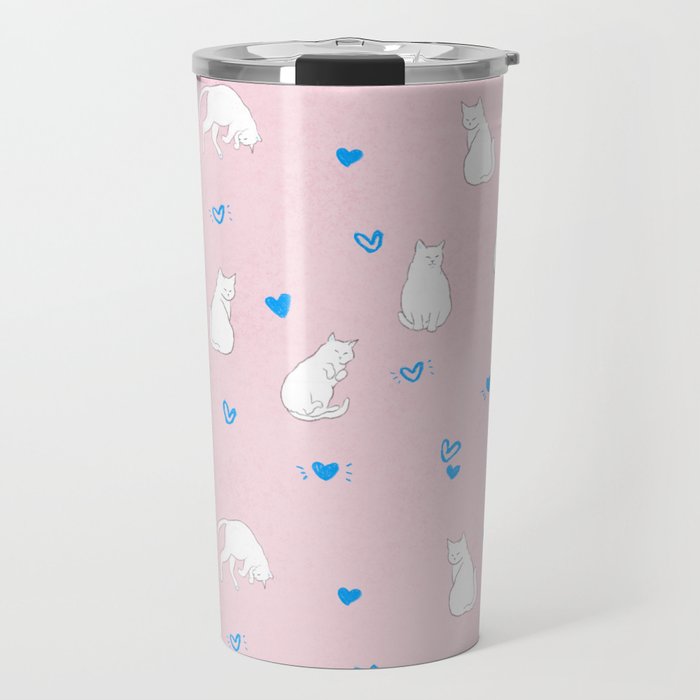 Sleeping Cats With Hearts Pattern/Pink Background Travel Mug