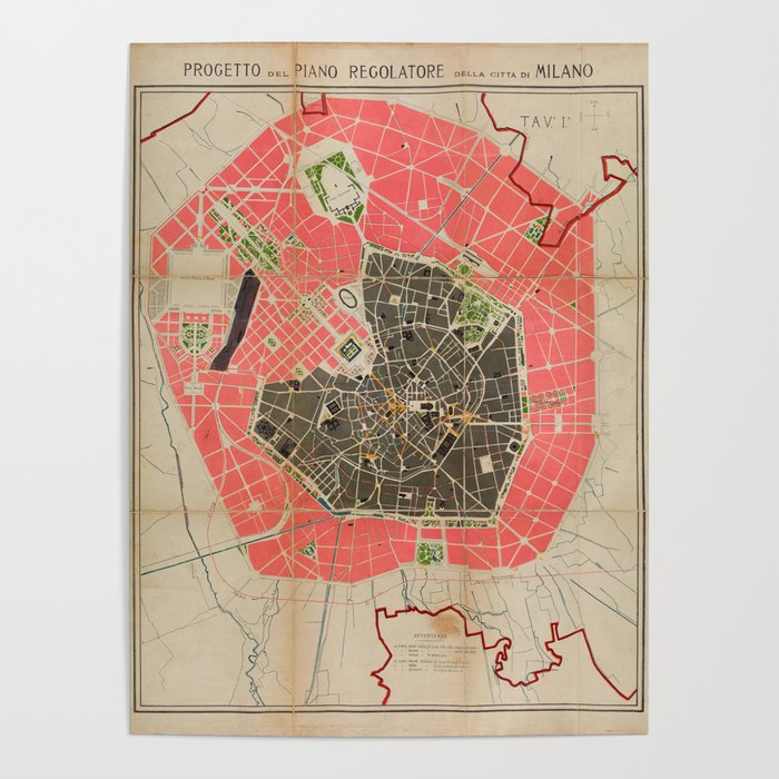 Vintage Map of Milan Italy (1884) Poster