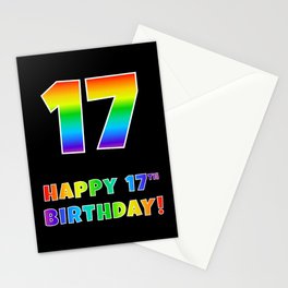 [ Thumbnail: HAPPY 17TH BIRTHDAY - Multicolored Rainbow Spectrum Gradient Stationery Cards ]