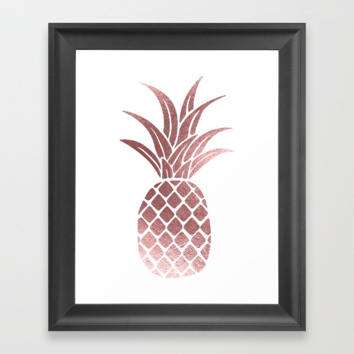 Rose Gold Foil Pineapple Framed Art Print