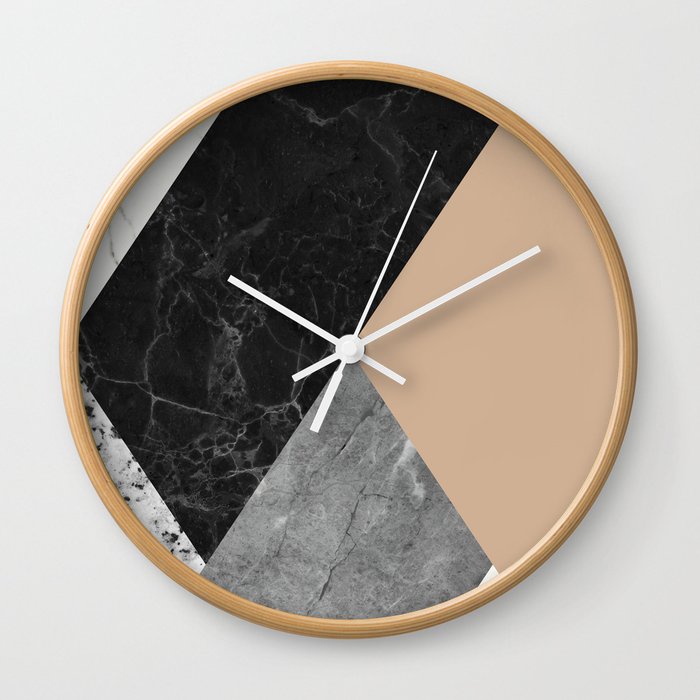 Black and White Marbles and Pantone Hazelnut Color Wall Clock
