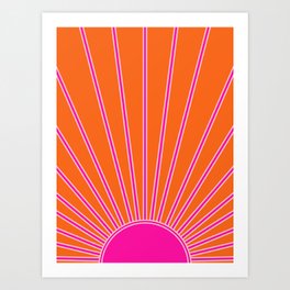 Sun Print Sunrise Orange And Hot Pink Sunshine Retro Sun Wall Art Vintage Boho Abstract Modern Decor Art Print