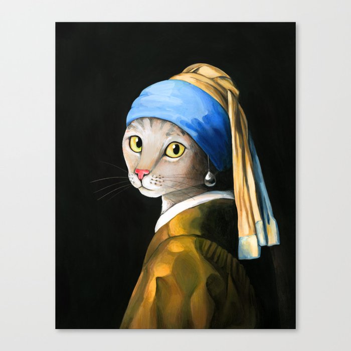 Cat with a pearl earring Canvas Print
