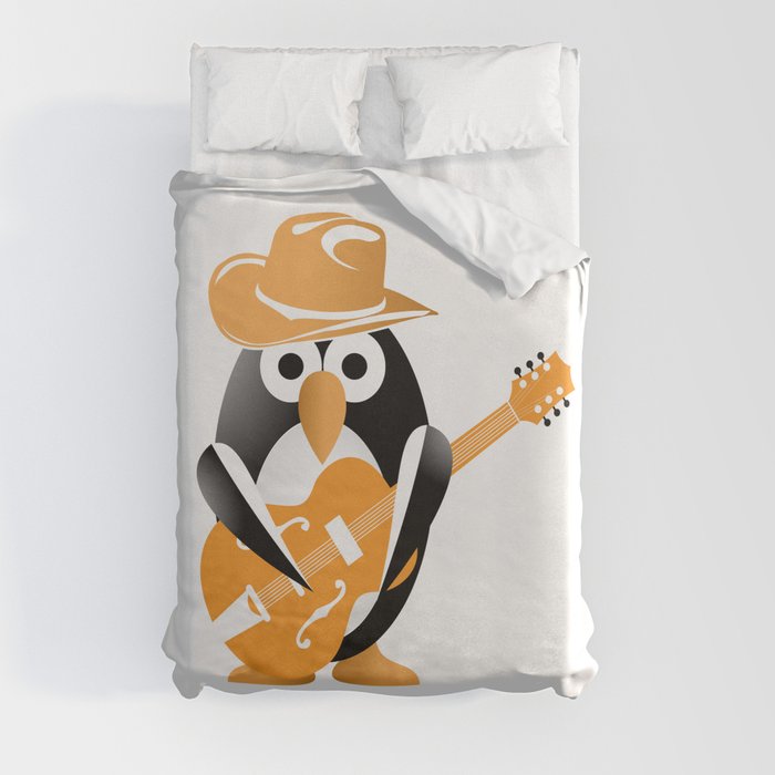 Funny penguin with guitar Duvet Cover