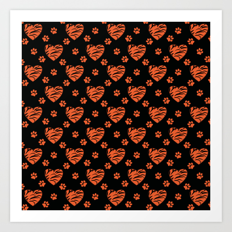 Orange With Black Splotches Hearts And Cat S Paw Prints Art