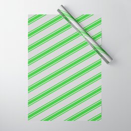[ Thumbnail: Light Grey and Lime Green Colored Stripes Pattern Wrapping Paper ]