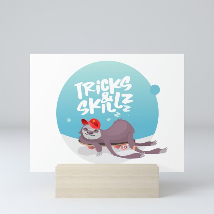 Skater Sloth - Tricks and skillz! Mini Art Print