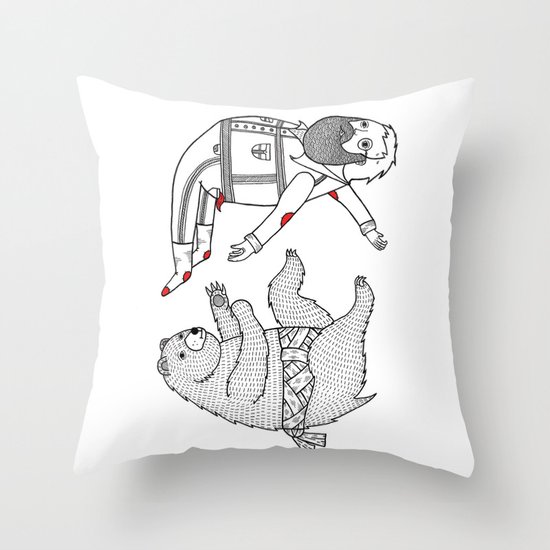 On the bear's uncontrollable urge to toss his master in the air Throw Pillow