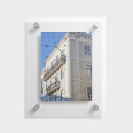 Round corner building in Lisbon, Portugal - green and yellow azulejos - summer street and travel photography Floating Acrylic Print