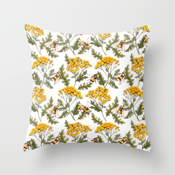 Watercolor Yellow Wildflowers Pattern Throw Pillow