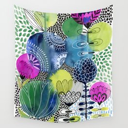 Indigo Blooms Wall Tapestry