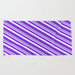 [ Thumbnail: Light Cyan & Purple Colored Stripes Pattern Beach Towel ]