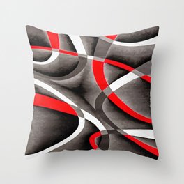 Eighties Red White and Grey Geometrical Curves On Black Throw Pillow