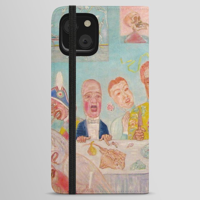 Banquet of the Starved, comical repast the last supper with skeleton portraits grotesque art portrait painting by James Ensor iPhone Wallet Case