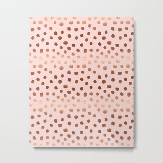 Rose Gold pastel pink polka dot painted metallic pattern basic minimal pattern print Metal Print