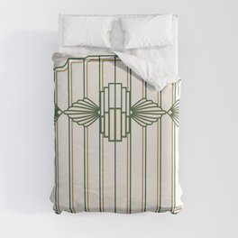 Art Deco Green and Gold with Background Frame of Vertical Lines Duvet Cover