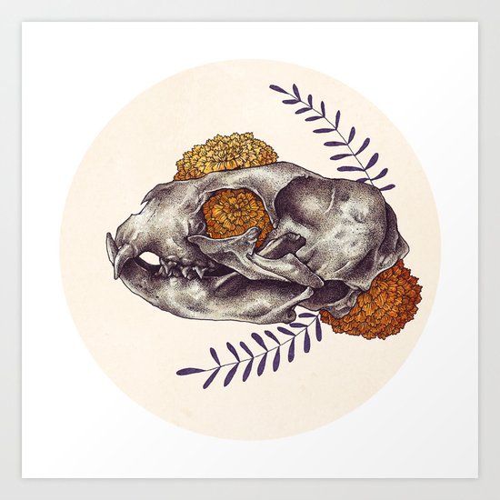 Inktober Cat Skull Art Print