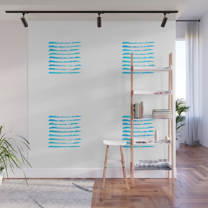 Turquoise Blue Stripes Hand Painted Rough Texture Wall Mural By Verasletters