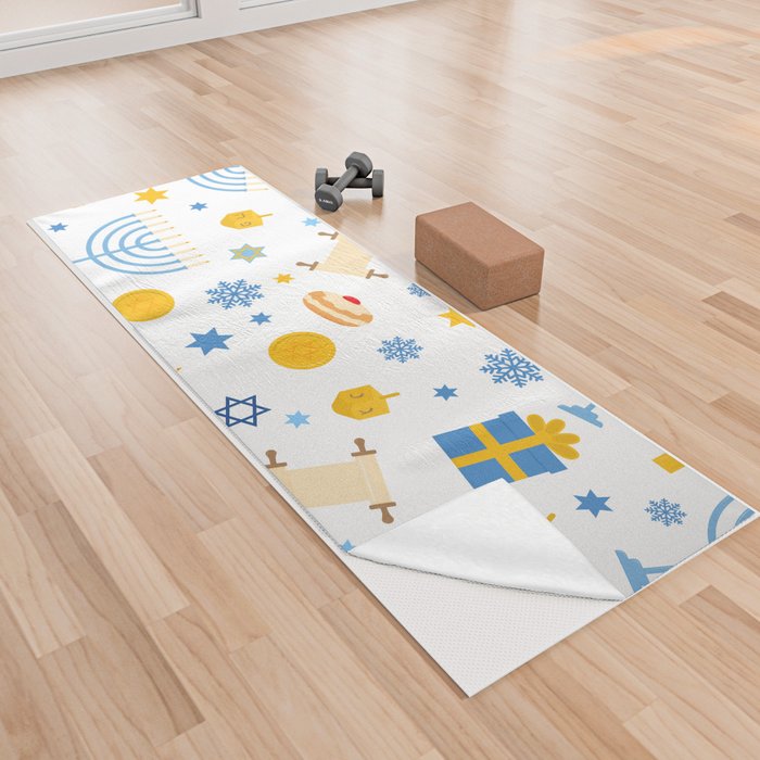 Hanukkah pattern with traditional Jewish symbols Yoga Towel by
