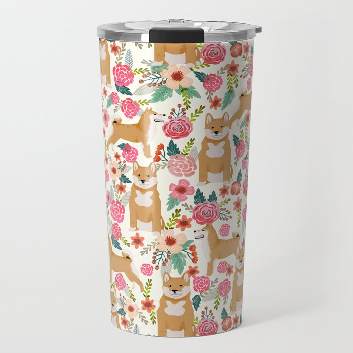 Shiba Inu floral dog must have gifts for shiba lovers florals dog breed Travel Mug