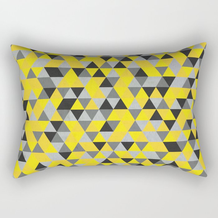 Sunny Yellow and Grey / Gray - Hipster Geometric Triangle Pattern Rectangular Pillow
