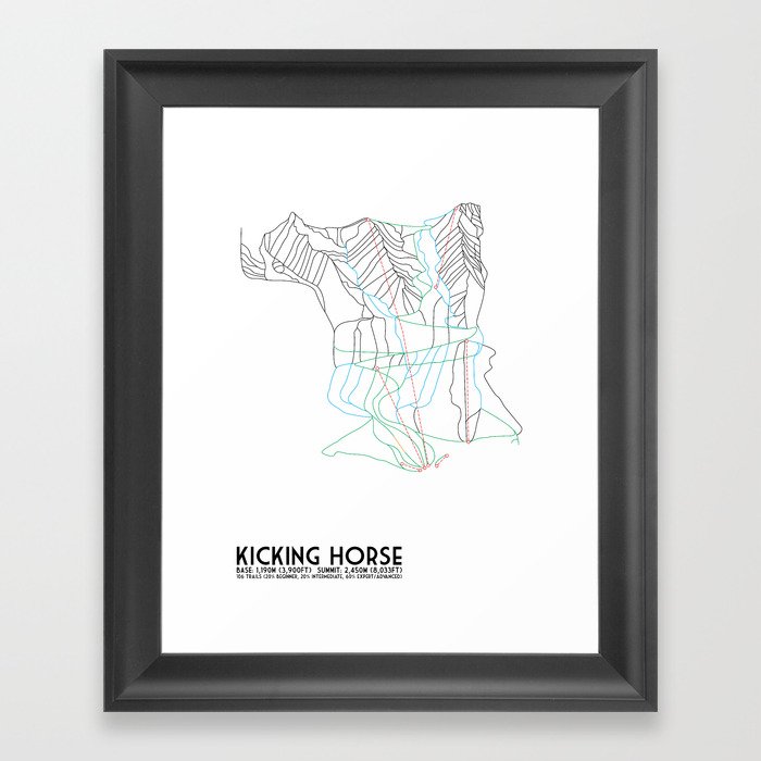Kicking horse bc canada minimalist trail map framed art print Kicking horse bc canada minimalist trail map framed art print