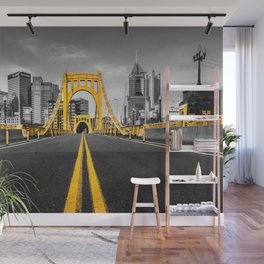 Pittsburgh Pennsylvania Steel City Skyline Bridge Black And White Photography Print Wall Mural