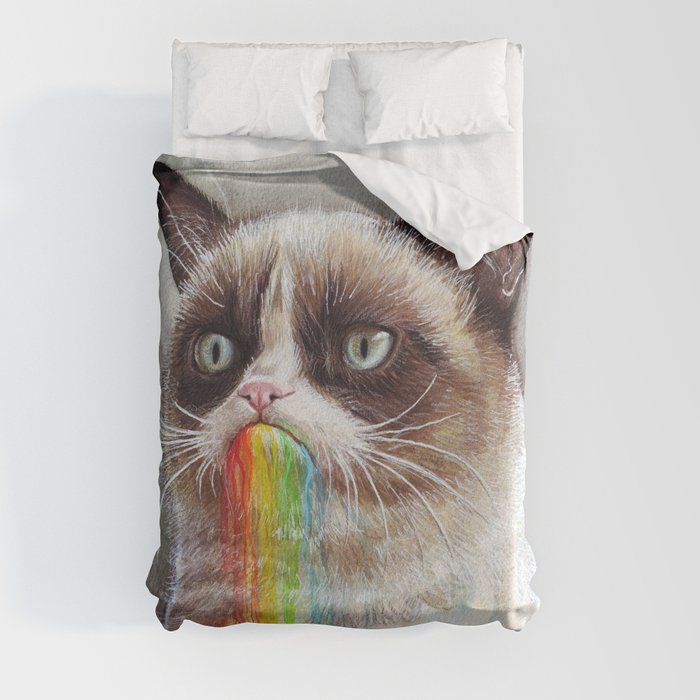 Cat Tastes the Grumpy Rainbow Duvet Cover