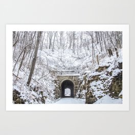 The Katy Trail Passes Under a Snowy Hill at the Rocheport Tunnel Art Print