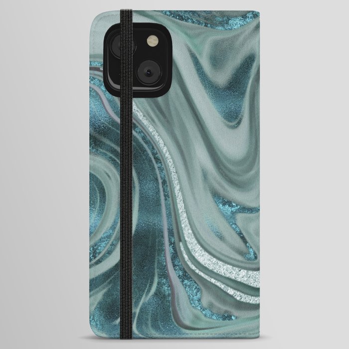 Elegant Marble Gemstone Texture Turquoise Teal iPhone Wallet Case