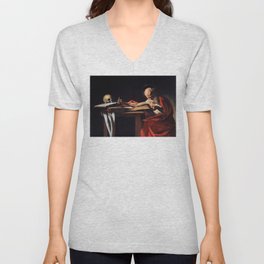 Saint Jerome Writing by Caravaggio (1606) V Neck T Shirt
