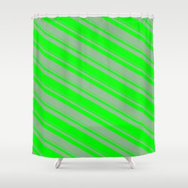 [ Thumbnail: Dark Sea Green & Lime Colored Lines/Stripes Pattern Shower Curtain ]