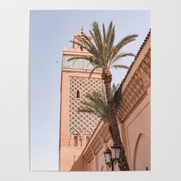 Moroccan Mosque with Palm Tree in Marrakech Poster