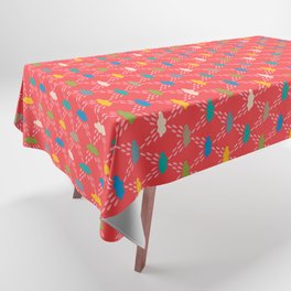 CLOUDBURST in BRIGHT RAINBOW MULTI-COLORS ON RED Tablecloth