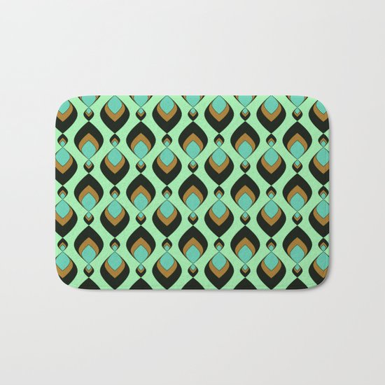 Retro pattern in green , turquoise and black colours . Bath Mat