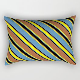 [ Thumbnail: Sienna, Yellow, Blue, and Black Colored Lines/Stripes Pattern Rectangular Pillow ]