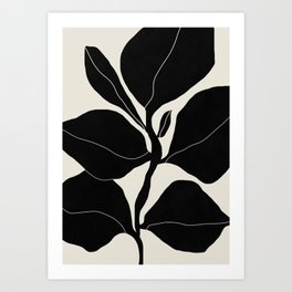 Large abstract minimal black leaf Art Print
